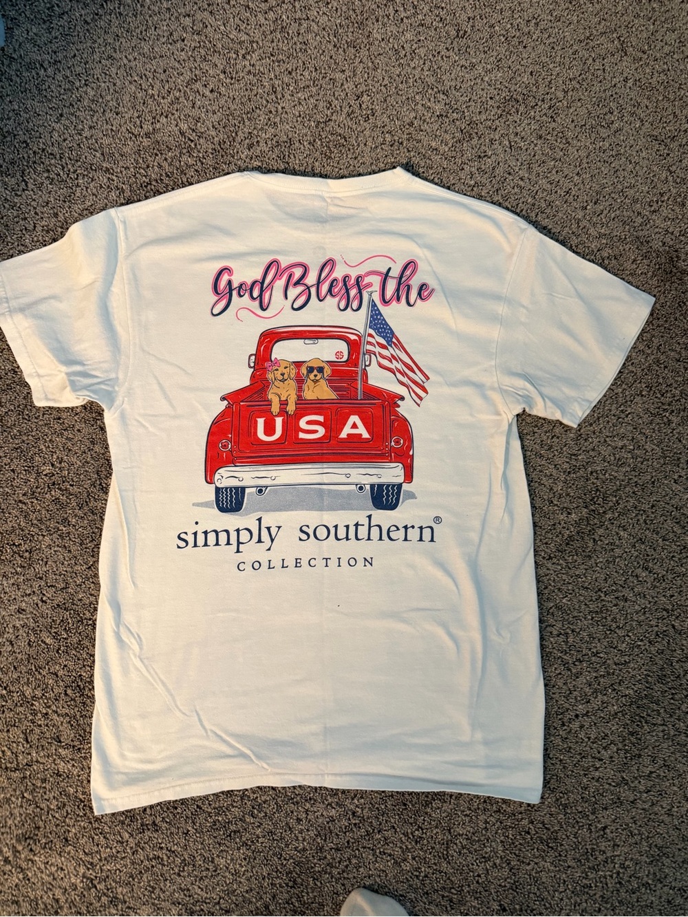 Simply Southern White Tee with Red Truck and American Flag
